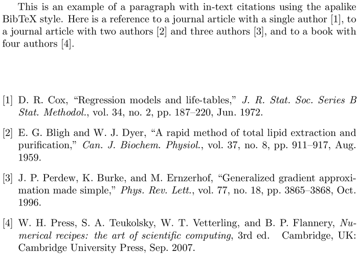 BibTeX IEEEtran bibliography style example with in-text references and bibliography