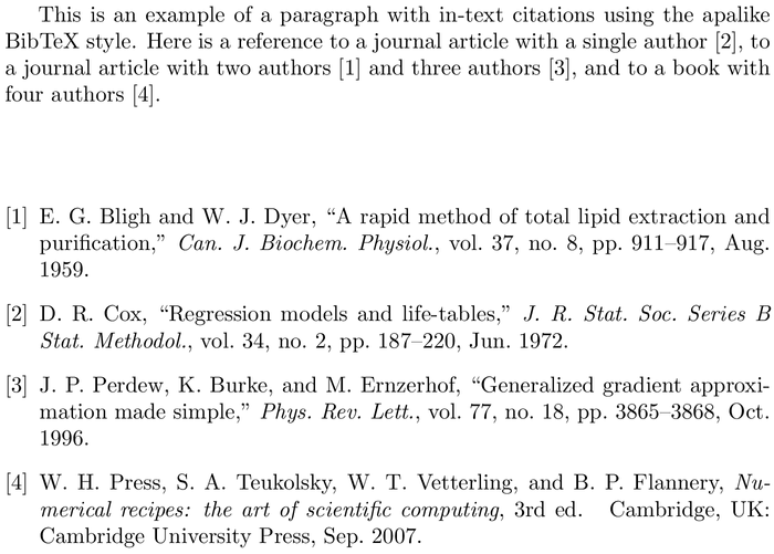 BibTeX IEEEtranS bibliography style example with in-text references and bibliography