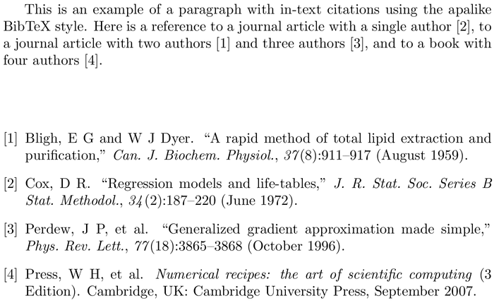 BibTeX thesnumb bibliography style example with in-text references and bibliography