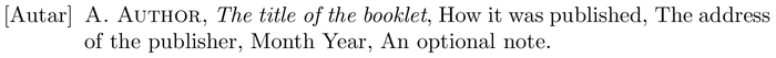 aomalpha: example of a bibliography item for a booklet entry