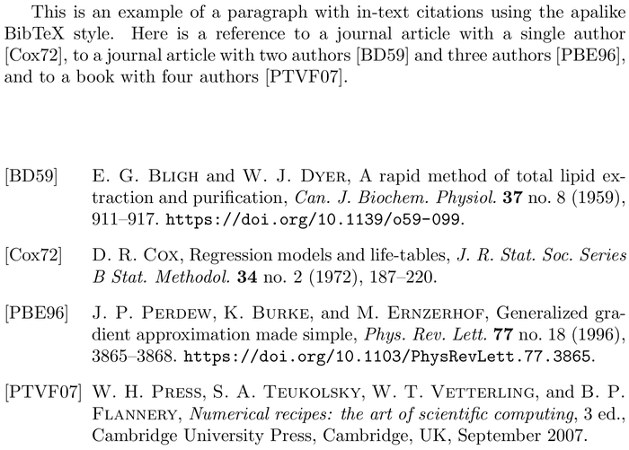 BibTeX aomalpha bibliography style example with in-text references and bibliography