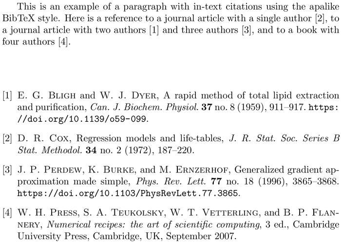 BibTeX aomplain bibliography style example with in-text references and bibliography