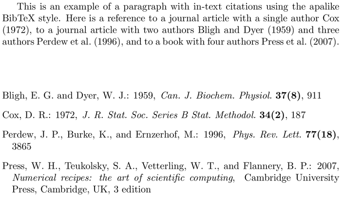 BibTeX astron bibliography style example with in-text references and bibliography