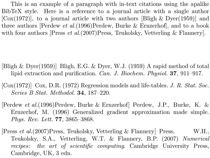 BibTeX besjournals bibliography style example with in-text references and bibliography