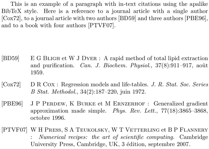 BibTeX alpha-fr bibliography style example with in-text references and bibliography