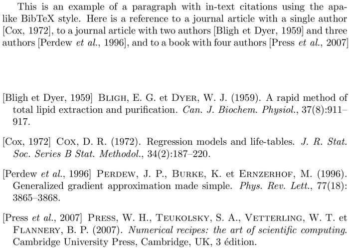 BibTeX apalike-fr bibliography style example with in-text references and bibliography