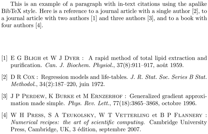 BibTeX plain-fr bibliography style example with in-text references and bibliography