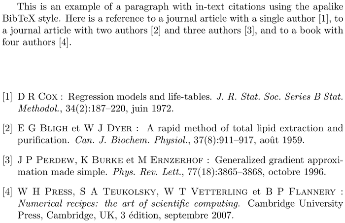 BibTeX unsrt-fr bibliography style example with in-text references and bibliography