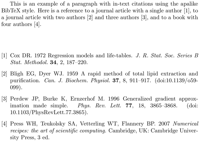 BibTeX biolett bibliography style example with in-text references and bibliography