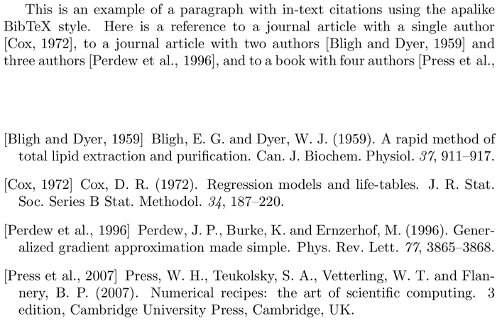 BibTeX cell bibliography style example with in-text references and bibliography