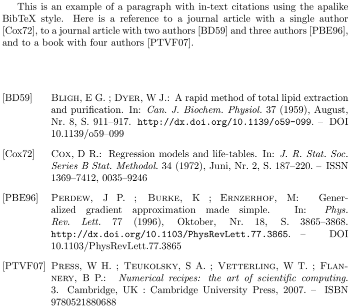 BibTeX alphadin bibliography style example with in-text references and bibliography