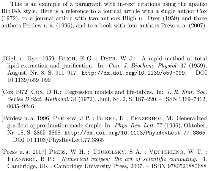 BibTeX natdin bibliography style example with in-text references and bibliography