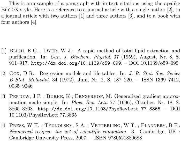 BibTeX plaindin bibliography style example with in-text references and bibliography