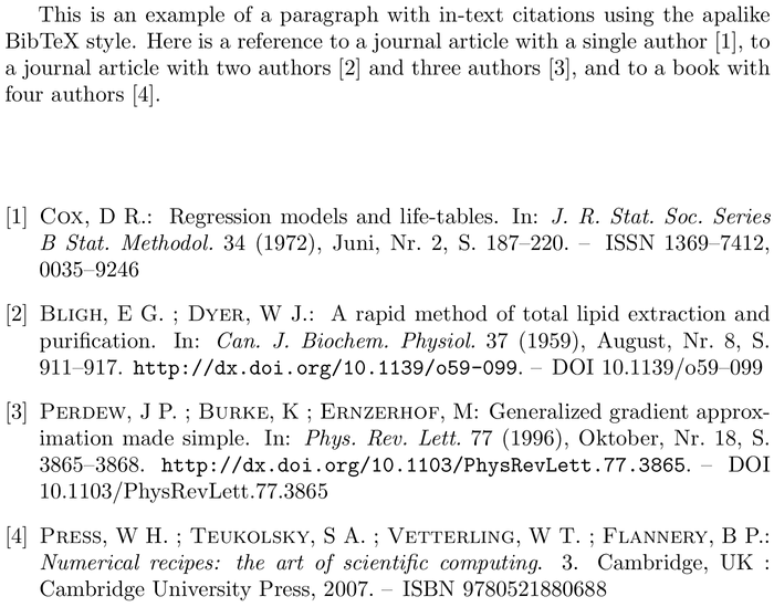 BibTeX unsrtdin bibliography style example with in-text references and bibliography