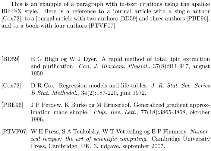 BibTeX dk-alpha bibliography style example with in-text references and bibliography