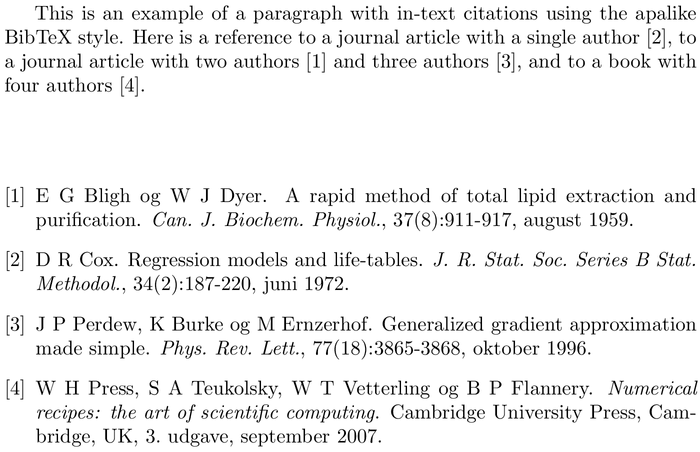 BibTeX dk-plain bibliography style example with in-text references and bibliography