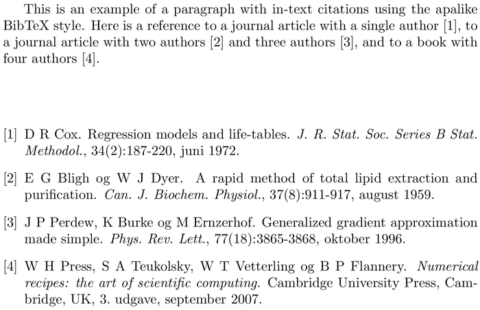 BibTeX dk-unsrt bibliography style example with in-text references and bibliography