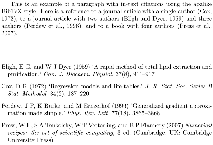 BibTeX cje bibliography style example with in-text references and bibliography