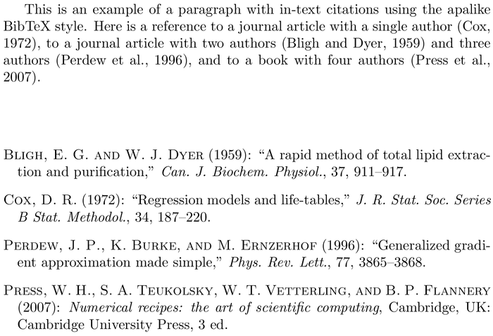 BibTeX ecta bibliography style example with in-text references and bibliography