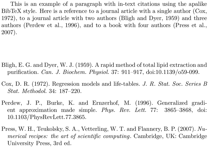 BibTeX erae bibliography style example with in-text references and bibliography