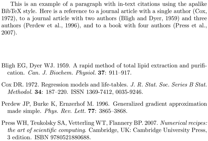 BibTeX jae bibliography style example with in-text references and bibliography