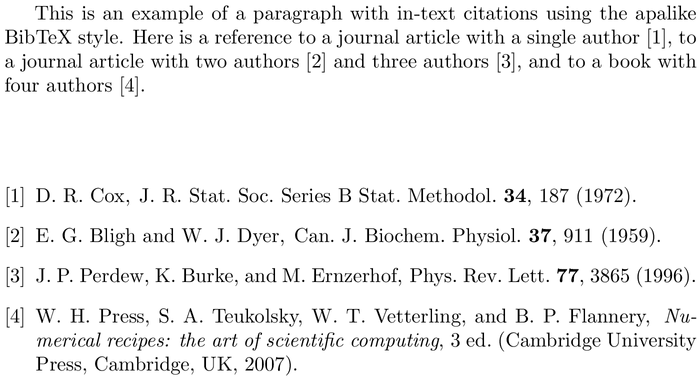 BibTeX h-physrev bibliography style example with in-text references and bibliography
