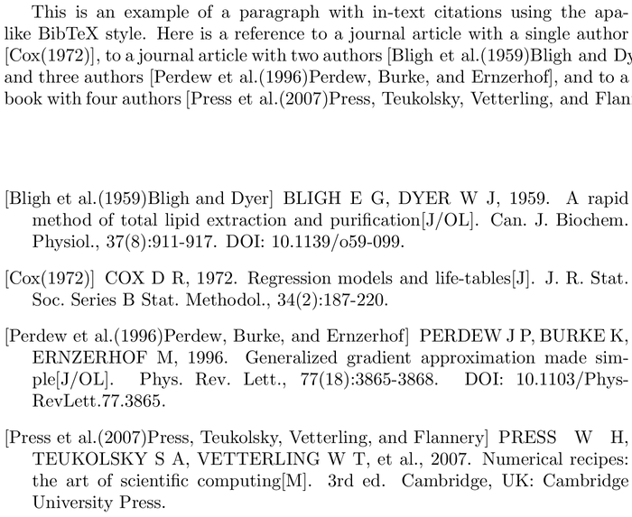 BibTeX gbt7714-plain bibliography style example with in-text references and bibliography