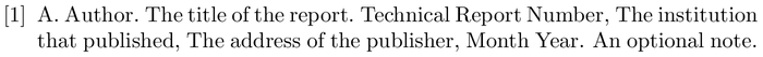 getrefs: example of a bibliography item for an techreport entry