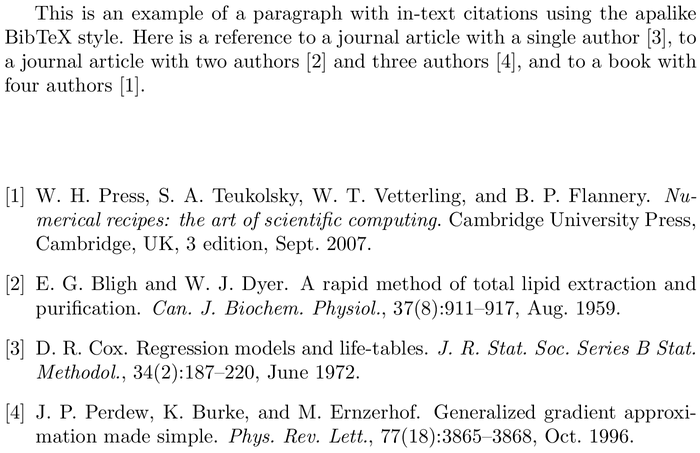 BibTeX getrefs bibliography style example with in-text references and bibliography