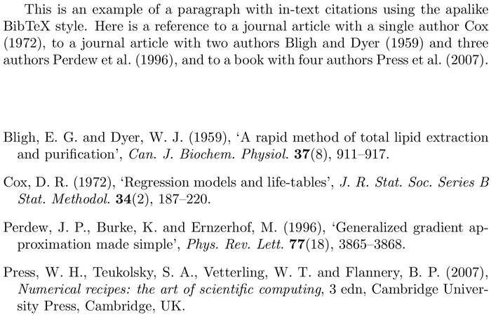 BibTeX agsm bibliography style example with in-text references and bibliography