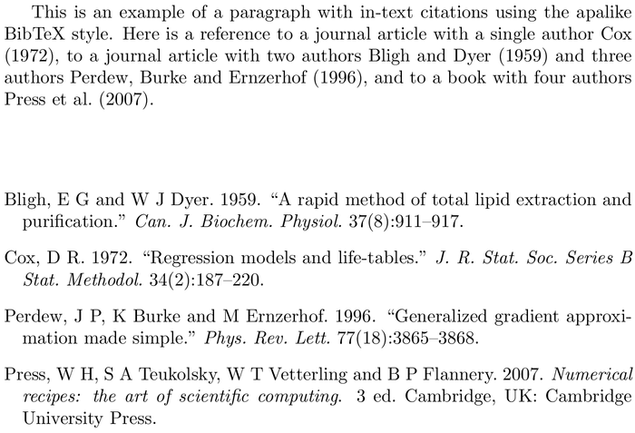 BibTeX apsr bibliography style example with in-text references and bibliography