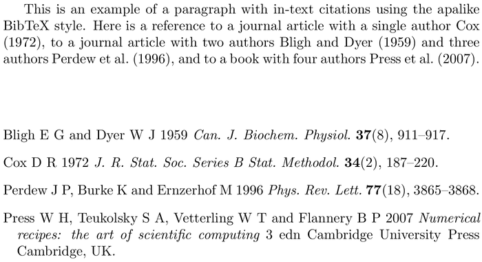 BibTeX jphysicsB bibliography style example with in-text references and bibliography