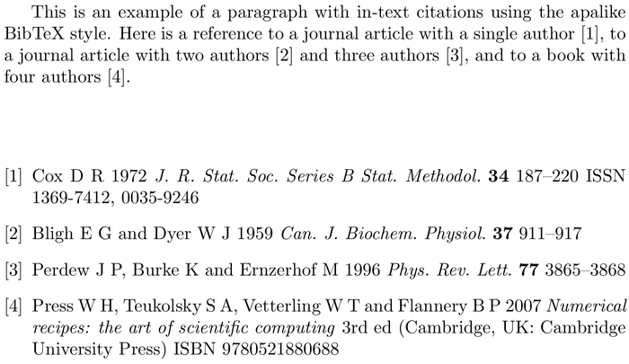 BibTeX iopart-num bibliography style example with in-text references and bibliography