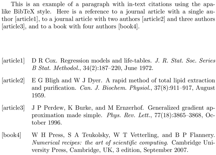 BibTeX abstract bibliography style example with in-text references and bibliography