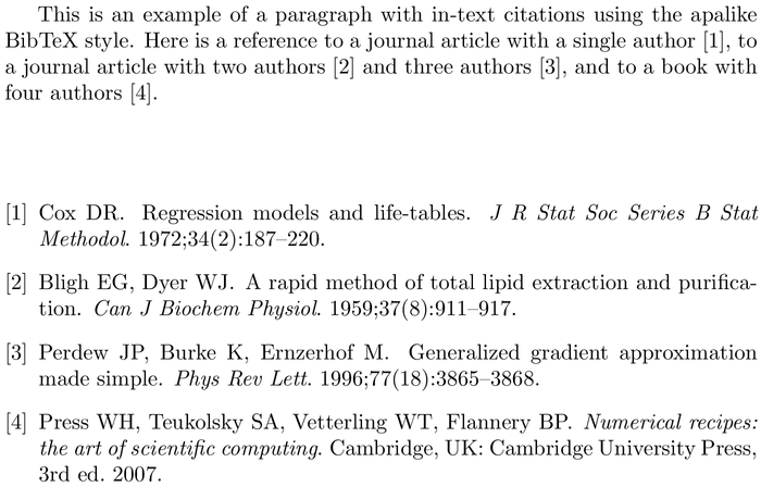 BibTeX aichej bibliography style example with in-text references and bibliography