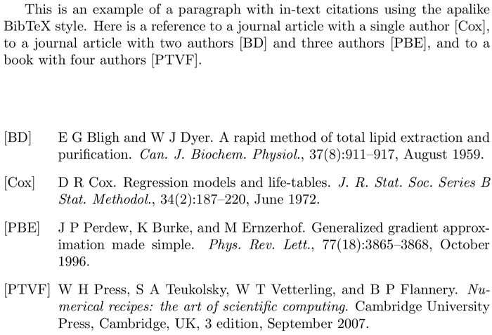 BibTeX alphanum bibliography style example with in-text references and bibliography