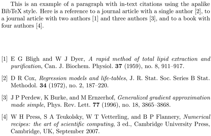 BibTeX amsplain bibliography style example with in-text references and bibliography
