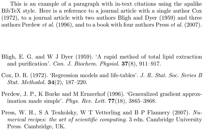 BibTeX automatica bibliography style example with in-text references and bibliography