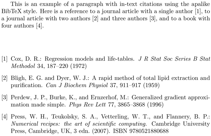 BibTeX fbs bibliography style example with in-text references and bibliography