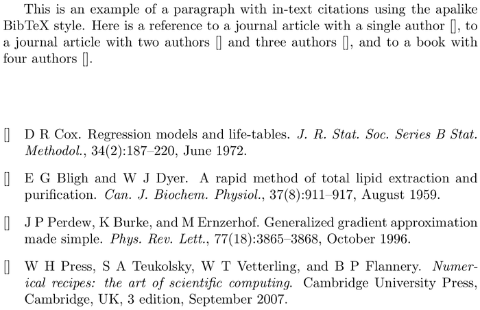 BibTeX namunsrt bibliography style example with in-text references and bibliography