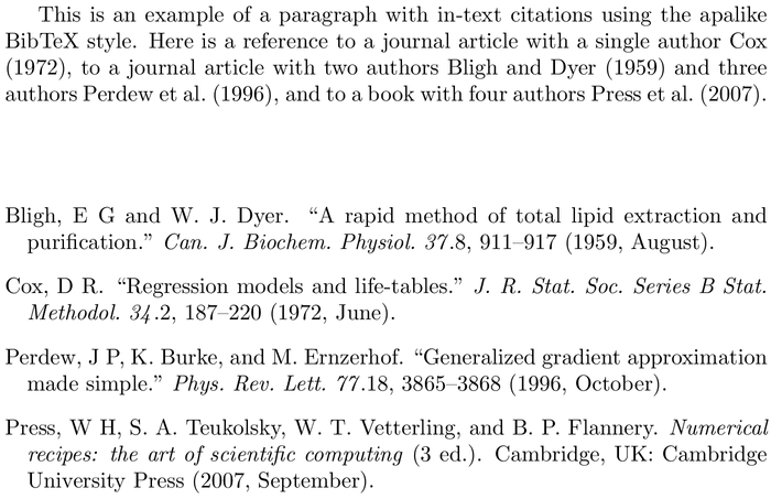 BibTeX hum2 bibliography style example with in-text references and bibliography