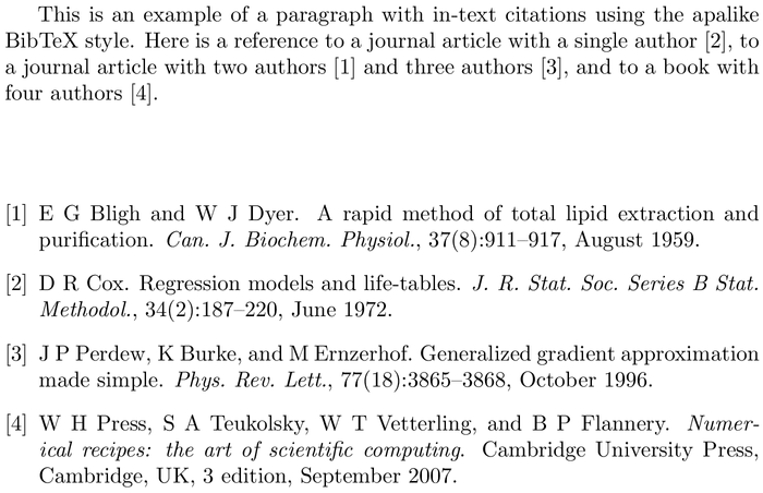 BibTeX mbplain bibliography style example with in-text references and bibliography