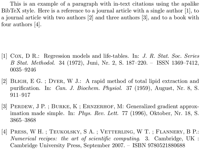 BibTeX mbunsrtdin bibliography style example with in-text references and bibliography