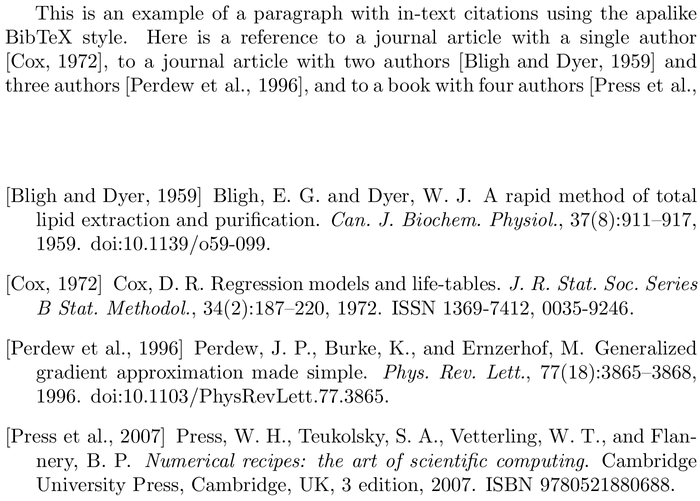 BibTeX chronological bibliography style example with in-text references and bibliography