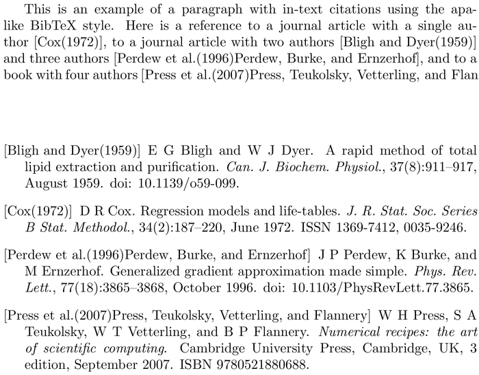 BibTeX plainnat bibliography style example with in-text references and bibliography