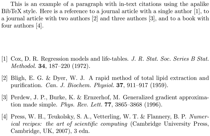 BibTeX naturemag bibliography style example with in-text references and bibliography