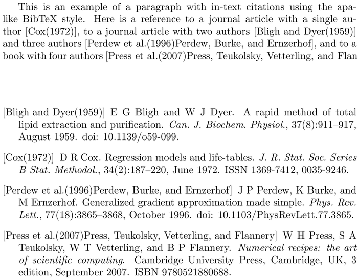 BibTeX chronoplainnm bibliography style example with in-text references and bibliography