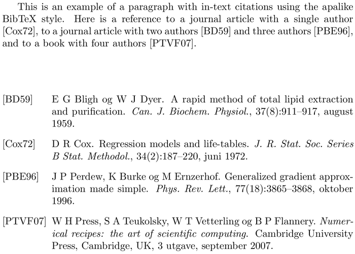 BibTeX noralpha bibliography style example with in-text references and bibliography