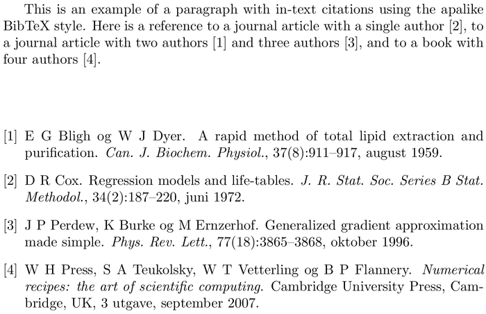 BibTeX norplain bibliography style example with in-text references and bibliography