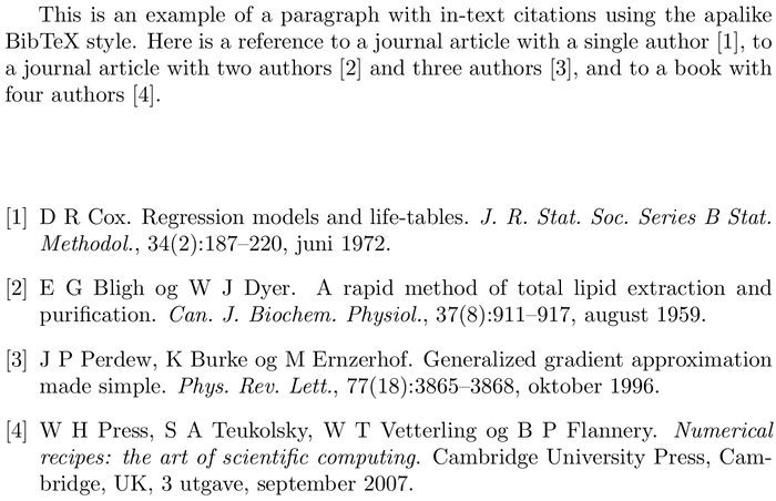 BibTeX norunsrt bibliography style example with in-text references and bibliography